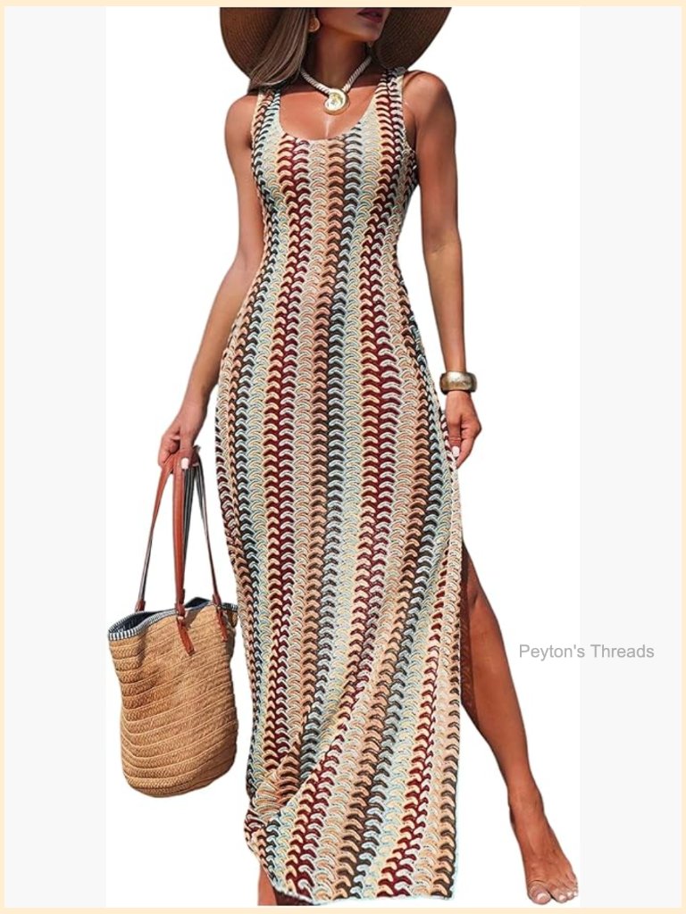 Crochet Maxi Dress Beach Vacation Boho Cover Up Sleeveless Bodycon Long Sundress